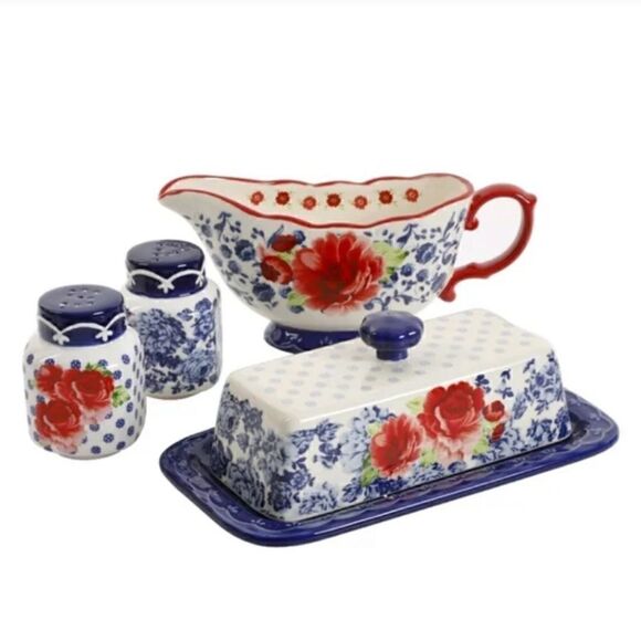 🦋 New Pioneer Woman Frontier Rose Butter Dish w/Lid, Gravy Boat - Picture 4 of 6